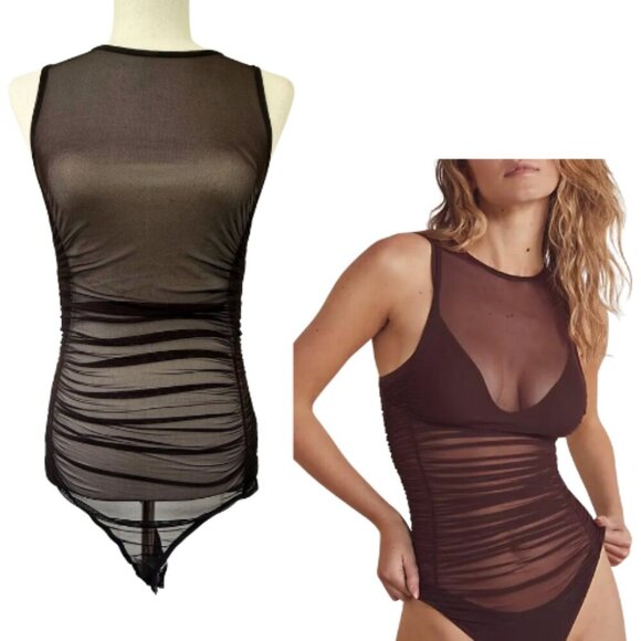 INTIMATELY BY FREE PEOPLE Under It All Sleeveless Brown Mesh Bodysuit Size M - Picture 1 of 10